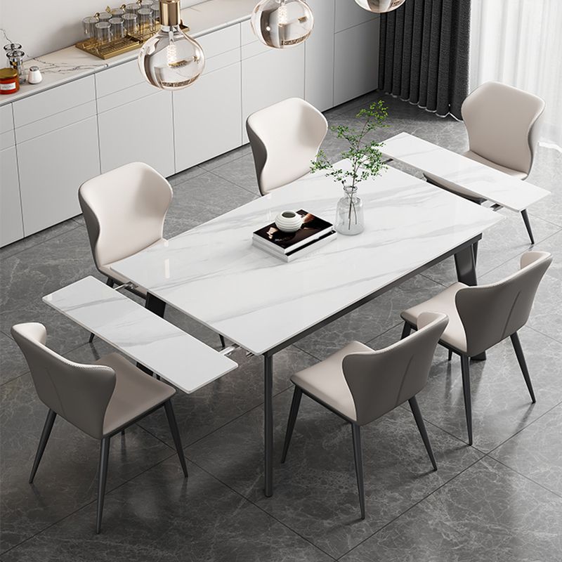 Contemporary 1/2/5/7 Pieces Furniture Rectangle Stone Dining Set in White