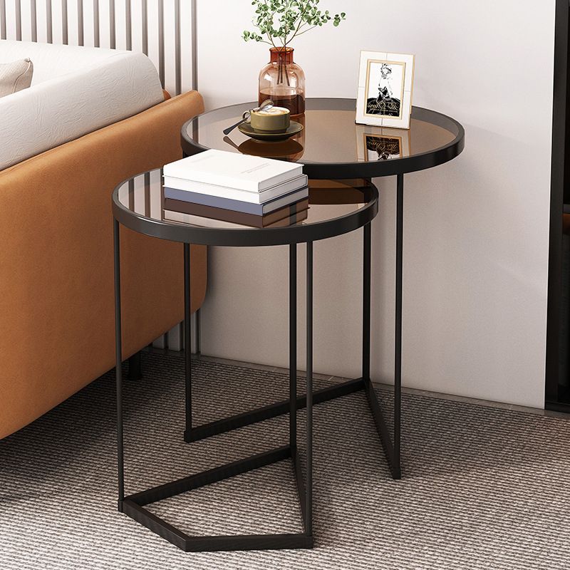 Minimalistic Coffee Table Round Glass Top Cocktail Table with Storage