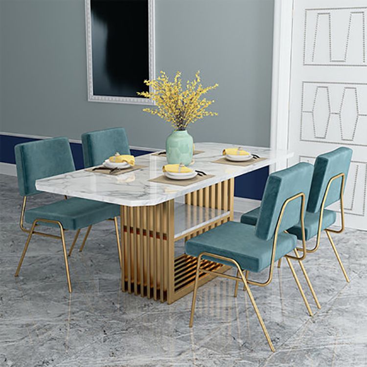 Sintered Stone Top Dining Table Luxury Rectangle Iron Pedestal Base Table