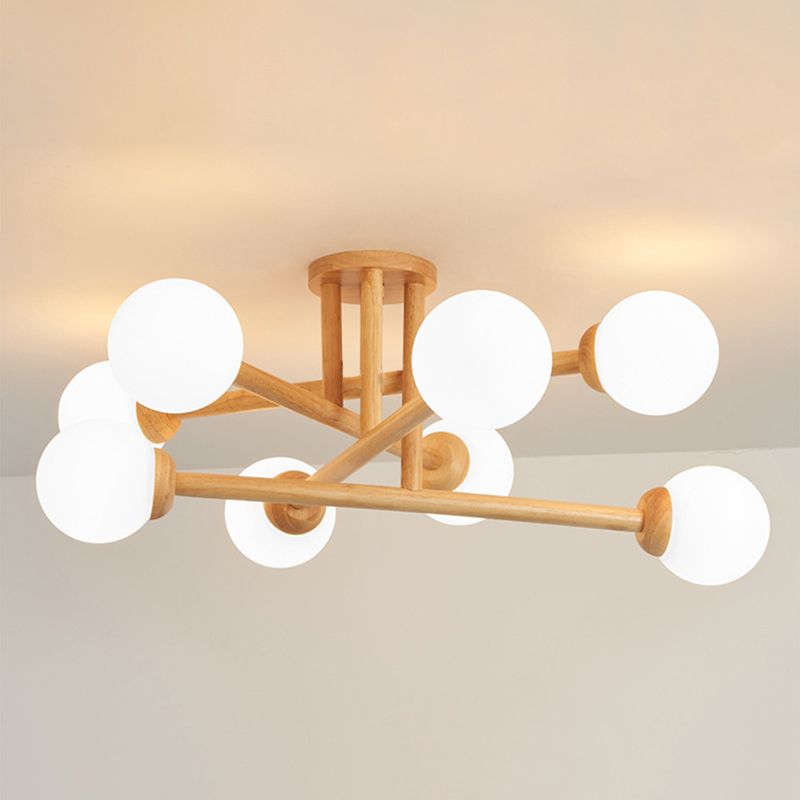 Wood Ball Shape Flush Ceiling Light Modern Multi Lights Flush Light Fixtures in Brown