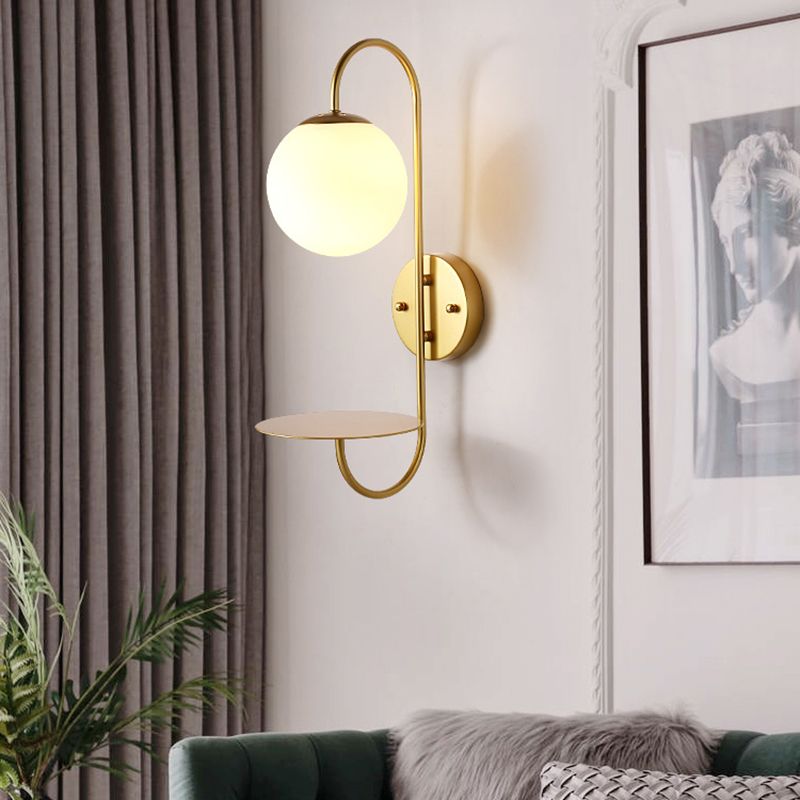 Modern Glass Wall Sconce Lighting Metal Gooseneck Wall Light for Bedroom