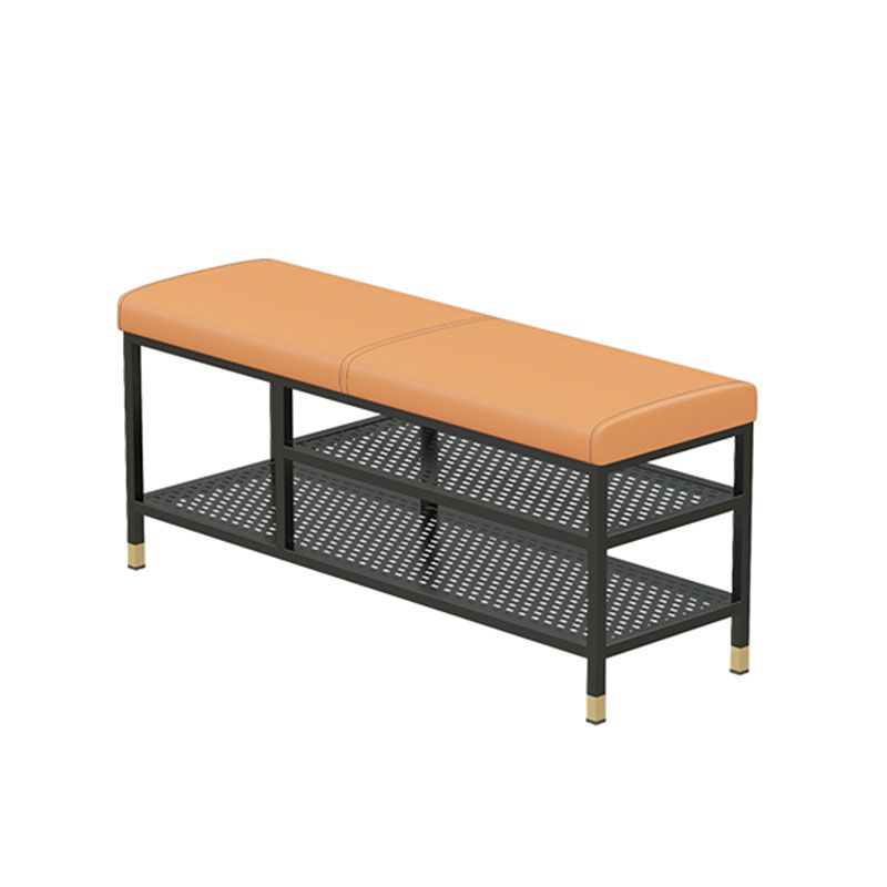 Modern Entryway Bench Cushioned Metal Seating Bench with Shelves , 12.5" Width
