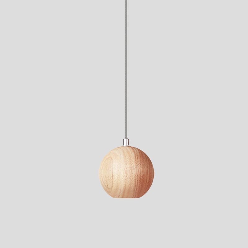Sfera lampada a ciondolo a goccia in legno semplice 1 testa lampada a soffitto a led beige per sala da studio