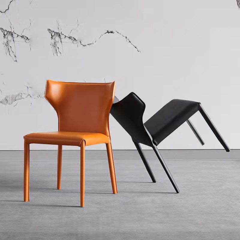 Contemporary Saddle Leather Restaurant Side Chair Matte Finish Wingback Dining Chair (Set of 2)