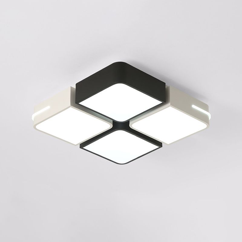 Square/Rectangle Acrylic Flush Mount Modernism Black-White LED Ceiling Lighting in White/3 Color Light