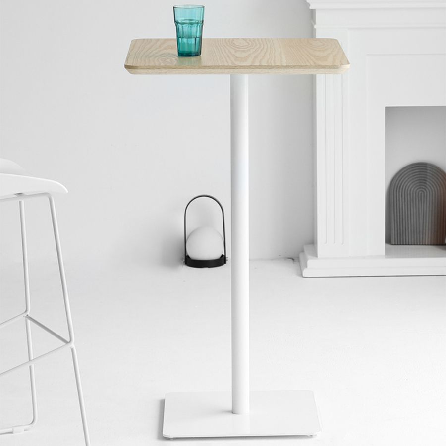 Industrial Solid Wood Bar Dining Table Steel Single Pedestal Bistro Table Fixed Table