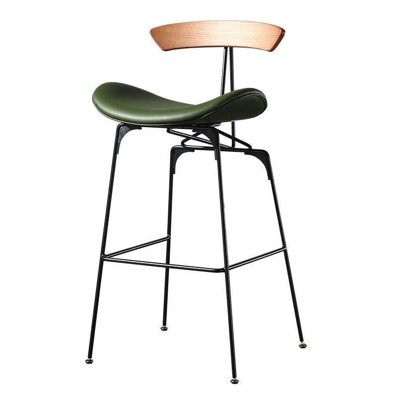 Modern Armless Backrest Counter Stool Iron Milk Tea Shop Bar Stool with Cushion and Pedal