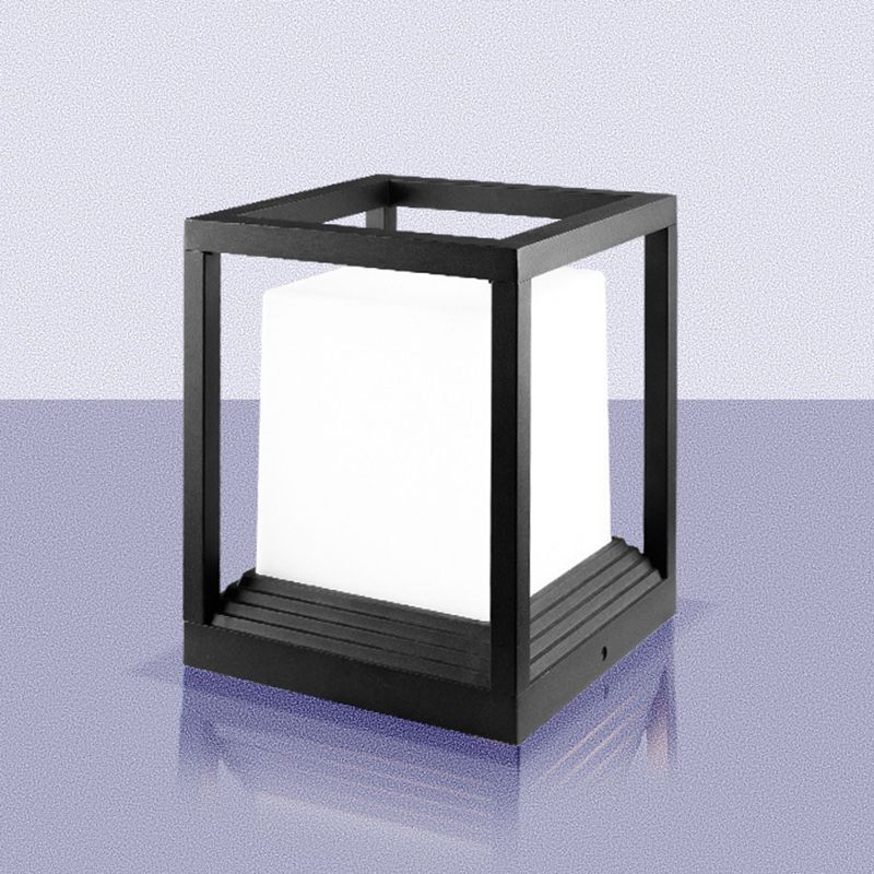Metal Rectangular Shape Outdoor Lights Modern 1 Light Waterproof Pillar Lamp in Black