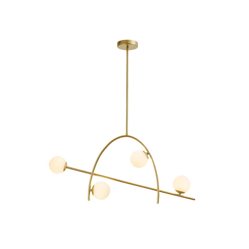 Modern 4 Lights Chandelier Lamp Gold Sphere Arched Pendant Lighting with Cream Glass Shade in Warm/White Light