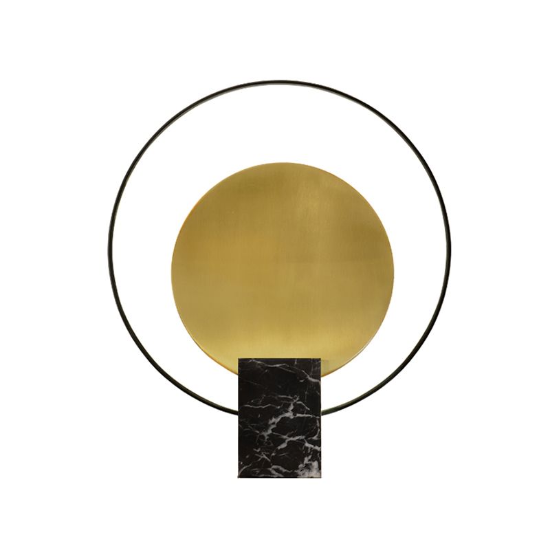 Designer Circular Nightstand Lamp Marble Single-Bulb Living Room Table Light in Black/Green and Brass