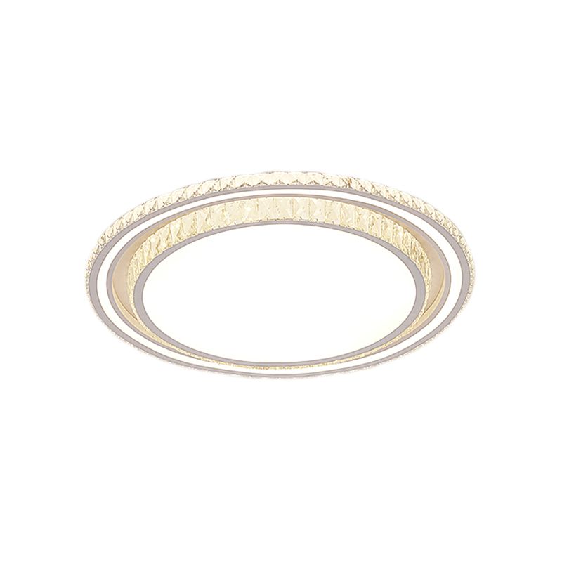 LED Parlor Flush Mount Fixture Simplicity White Ceiling Flush with Round/Square Faceted Crystal Shade