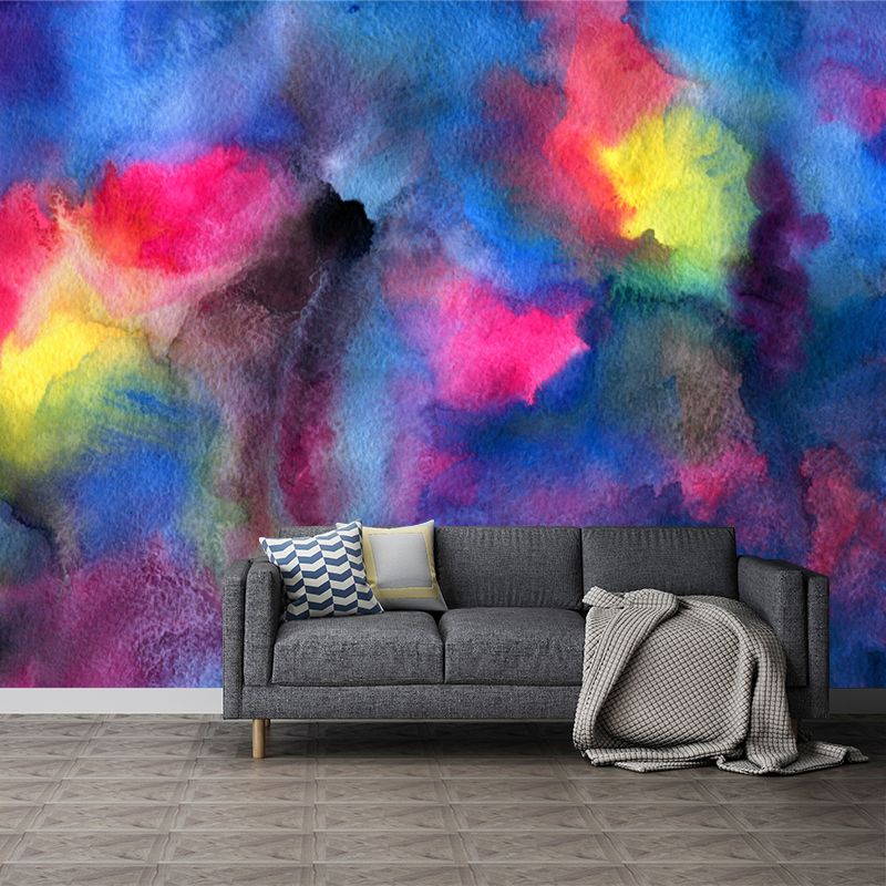 Non-Woven Washable Wall Mural Art Deco Hand Painted Abstract Wall Covering in Blue