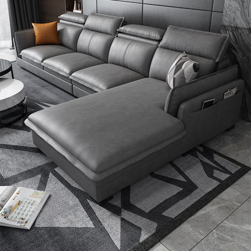 Contemporary Wood and Faux Leather Sofa & Chaise Square Arm Sofa