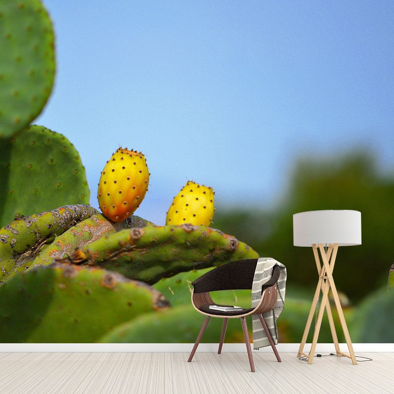 Green Cactus Wall Mural Giant Wall Covering for Dining Room, Moisture Resistant