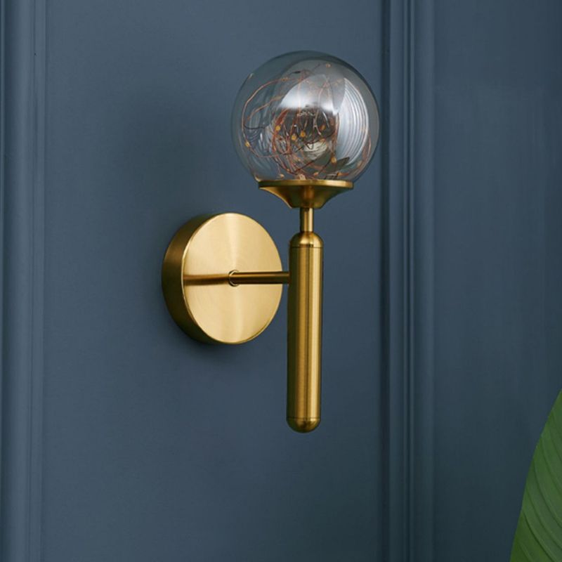 Ball Blown Glass Wall Lamp Fixture Nordic Gold Finish LED Sconce Lighting with String Light