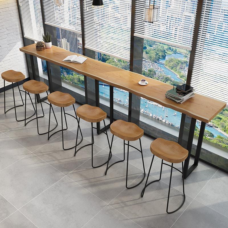 Modern Solid Wood Bar Table Set 1/4/7 Pcs Backless Full Natural Bar Stool