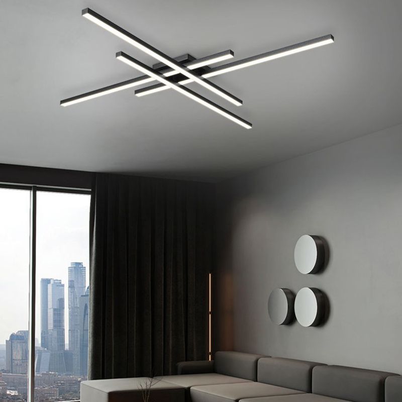 Modern Minimalist LED Linear Ceiling Light Aluminium Indoor Flush Mount with Acrylic Shade