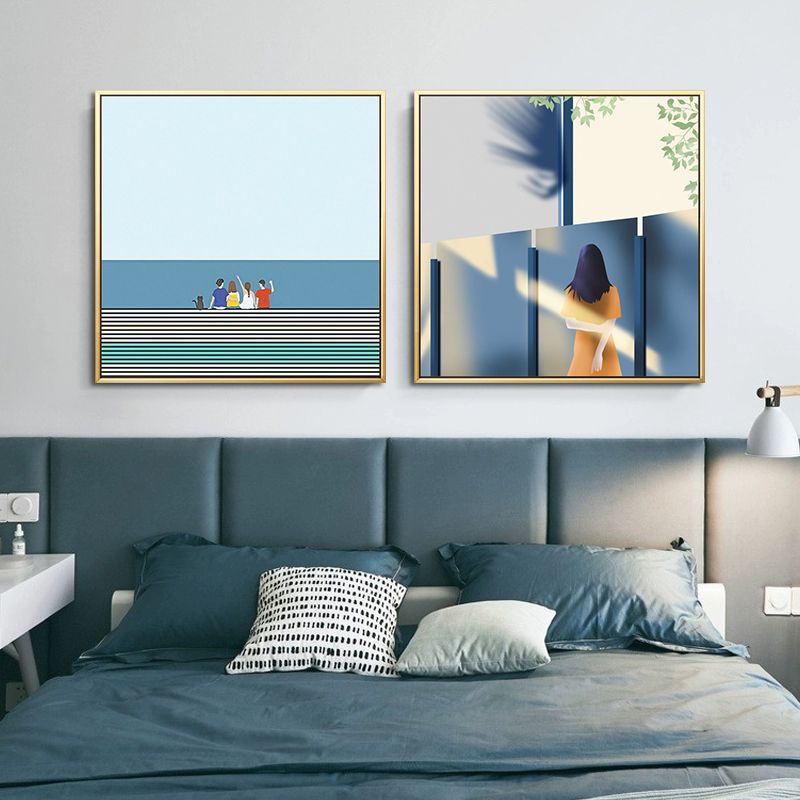 Nordic Canvas Wall Art Lichte Kleur Geïllustreerde Figuur Muur Decor voor Meisjes Slaapkamer