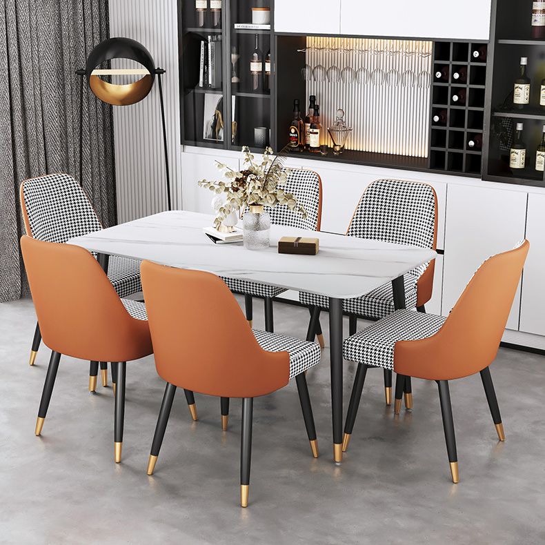 Luxury Sintered Stone Top Table Rectangle Home Desk with 4 Black Metal Legs