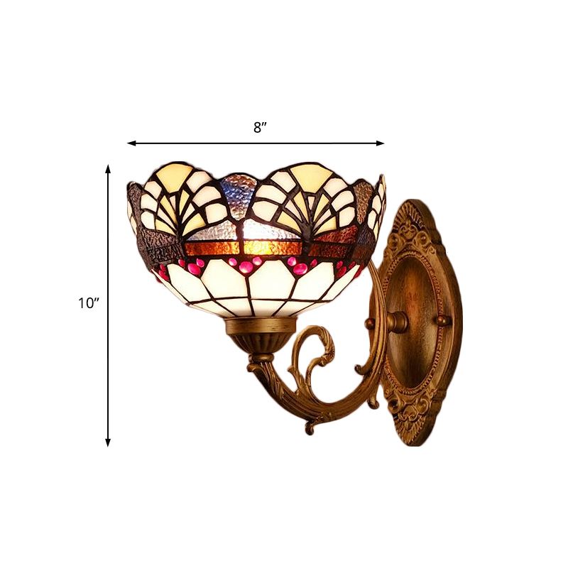 Stained Glass Bowl Wall Lighting Loft Vintage 1 Light Sconce Lamp for Living Room