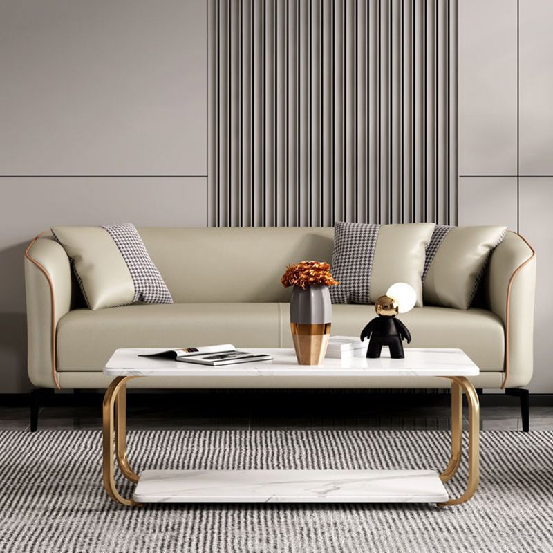 Contemporary Faux Leather Sofa with Single Cushion Seat 3-Seat Tuxedo Arm Sofa
