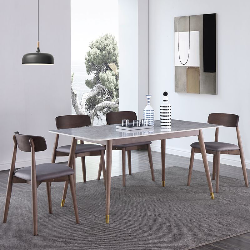 Rectangle Grey Dining Table Rubberwood Solid Wood Legs Dining Table
