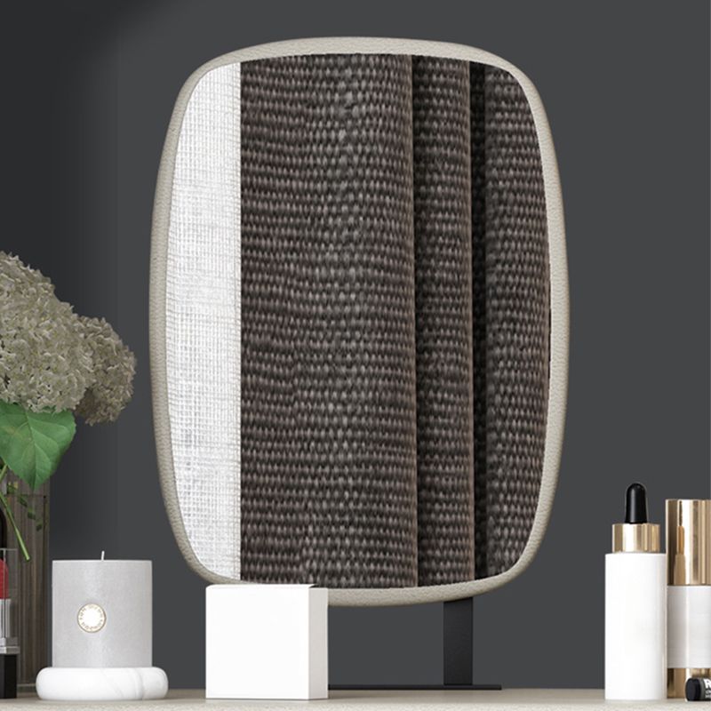Vanity Mirrored Faux Leather Makeup Dressing Table Stool Set, 28.74"