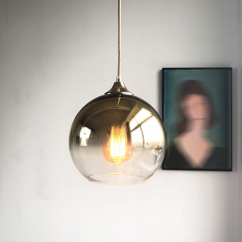 Modern Artistic Single Hanging Lamp Electroplate Iron Pendant Light with Globe Glass Shade