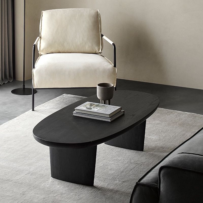 North European Oval Coffee Table Wood Cocktail Table in Black