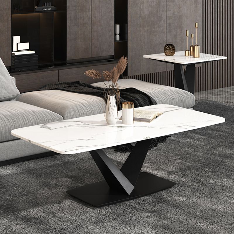 Glam 17.7" H Rectangle Slate Coffee Table Metal Abstract Cocktail Table