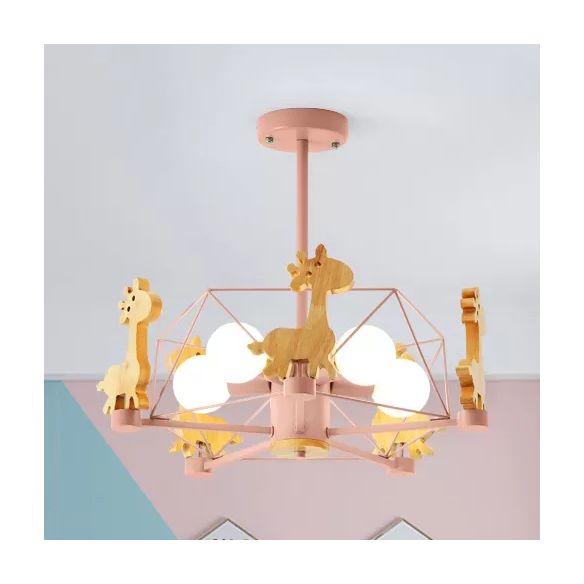 Wire Frame Semi Flush Mount Light with Giraffe 5 Heads Kids Metallic Ceiling Lamp for Child Bedroom