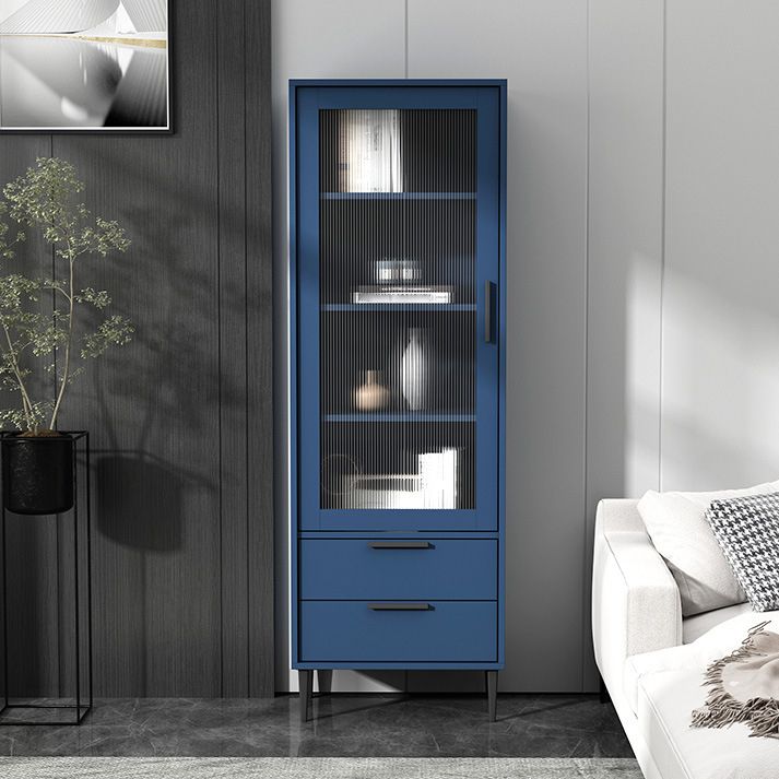 Wooden Accent Cabinet with Glass Door and 4 Steel Black Legs