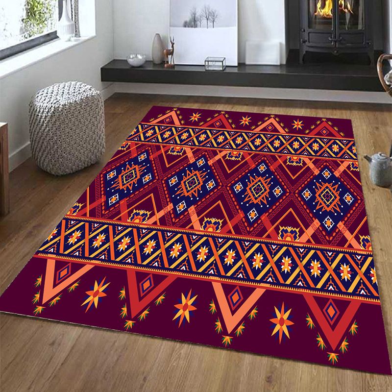 Traditional Tribal Symbols Carpet Polyester Indoor Rug Washable Area Carpet for Living Room