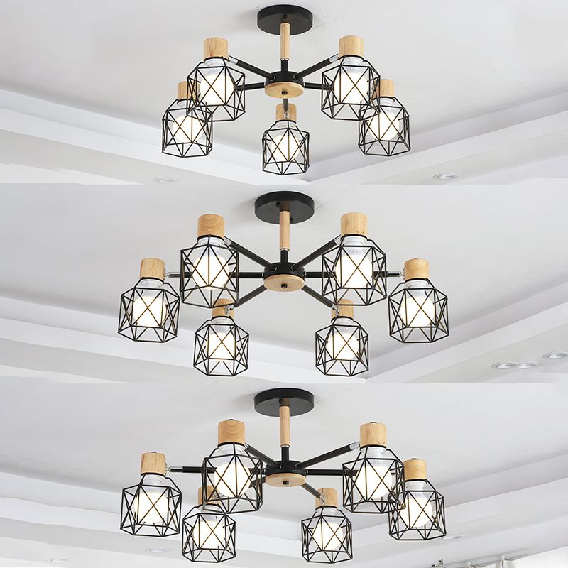 Käfigleuchter hungern hell einfacher Stil Holzdecke Anhänger Licht für Wohnzimmer