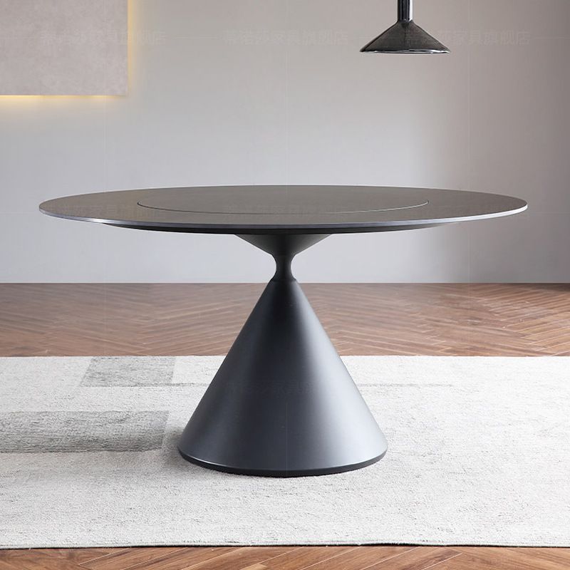Round Sintered Stone Dining Table Modern Dining Table with Steel Pedestal Base for Home