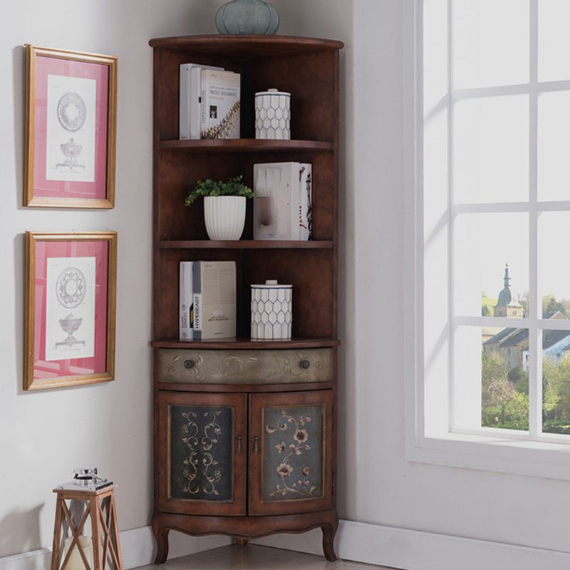 Industrial Corner Accent Cabinet Distressed Finish Fretwork Accent Cabinet