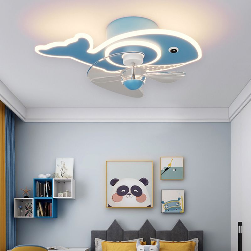 Children Ceiling Fan Light LED Ceiling Mount Lamp with Acrylic Shade for Bedroom