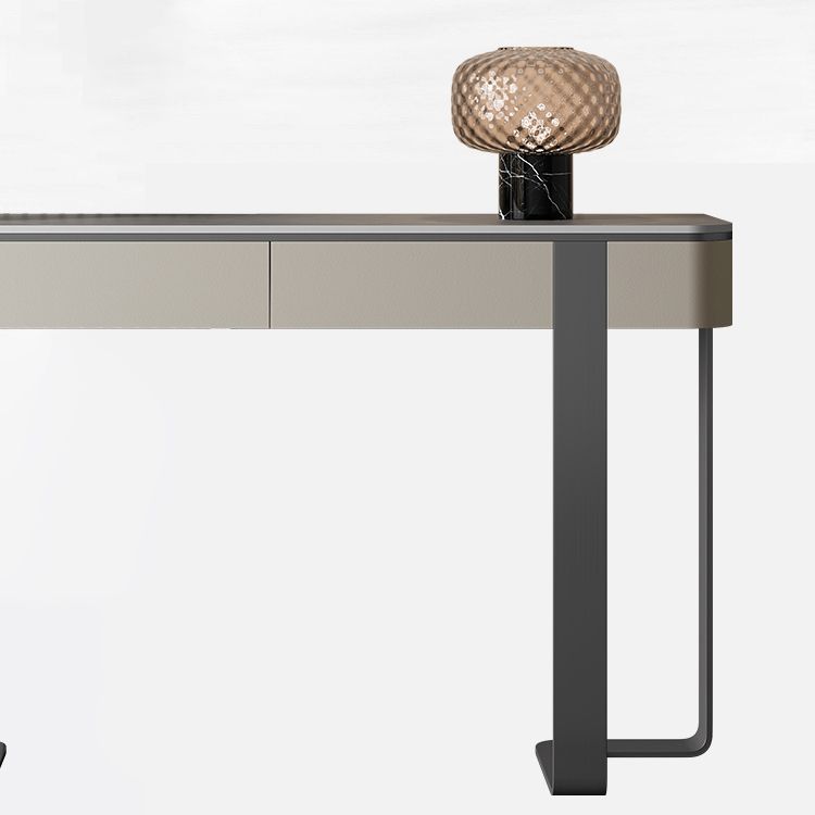Stone Half Moon Accent Table Modern 33.46" Tall Console Table for Hall