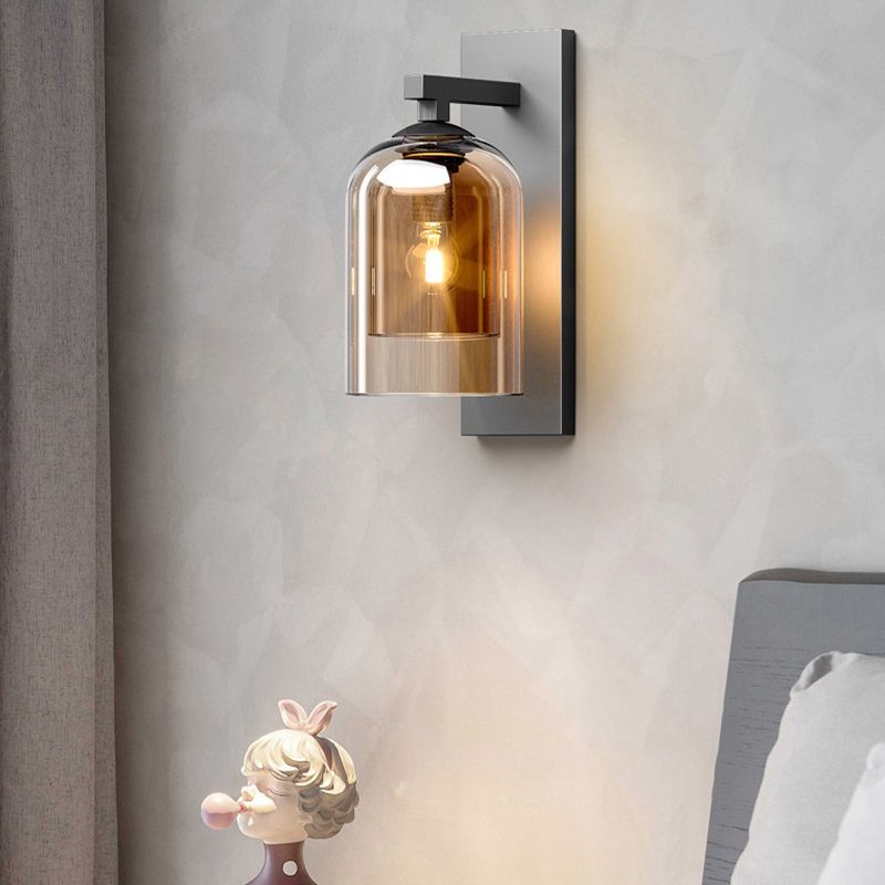 Single Modernism Silver Finish Wall Mounted Sconce Glass Shaded Wall Light