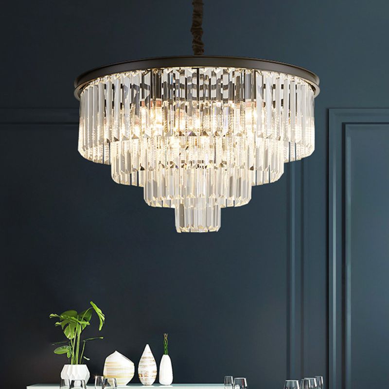 Zwart/goud verstelbare taps toelopende kroonluchter lamp Minimalistisch 6/9/15-licht kristal hangerverlichting, 19,5 "/23.5" /31,5 "W