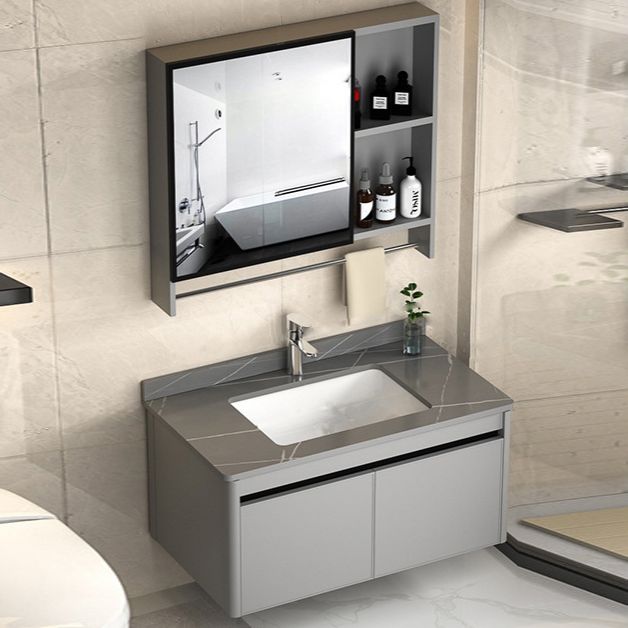 2 Doors Bathroom Vanity Mirror Grey Rectangle Single Sink Wall Mount Vanity