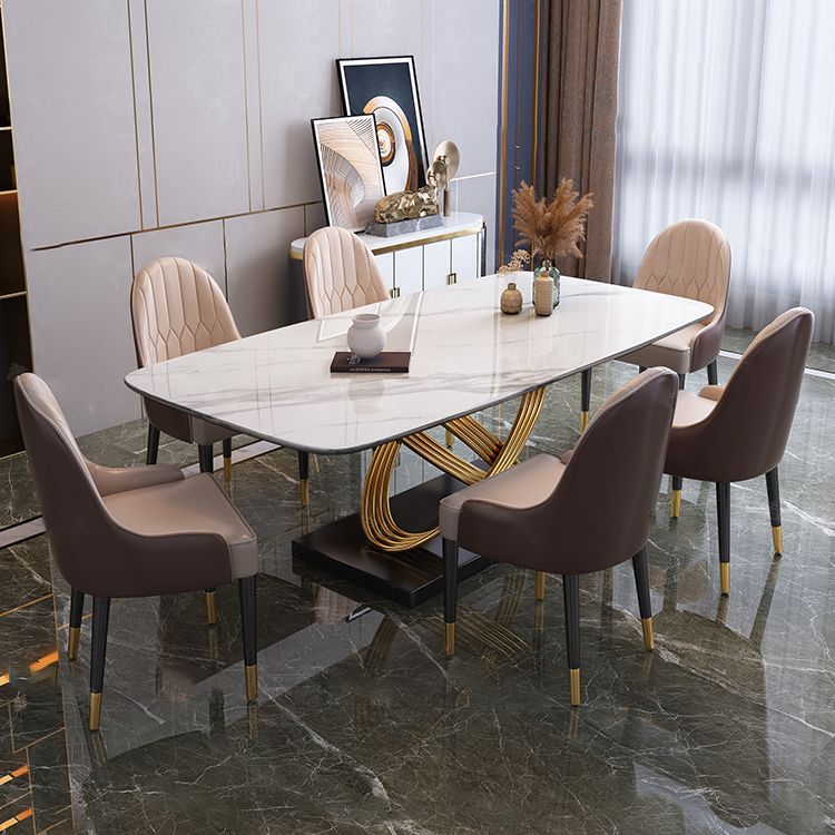 Esszimmer Set moderner Metallrahmen weiße Schiefer rechteckige Esstisch Set für Zuhause