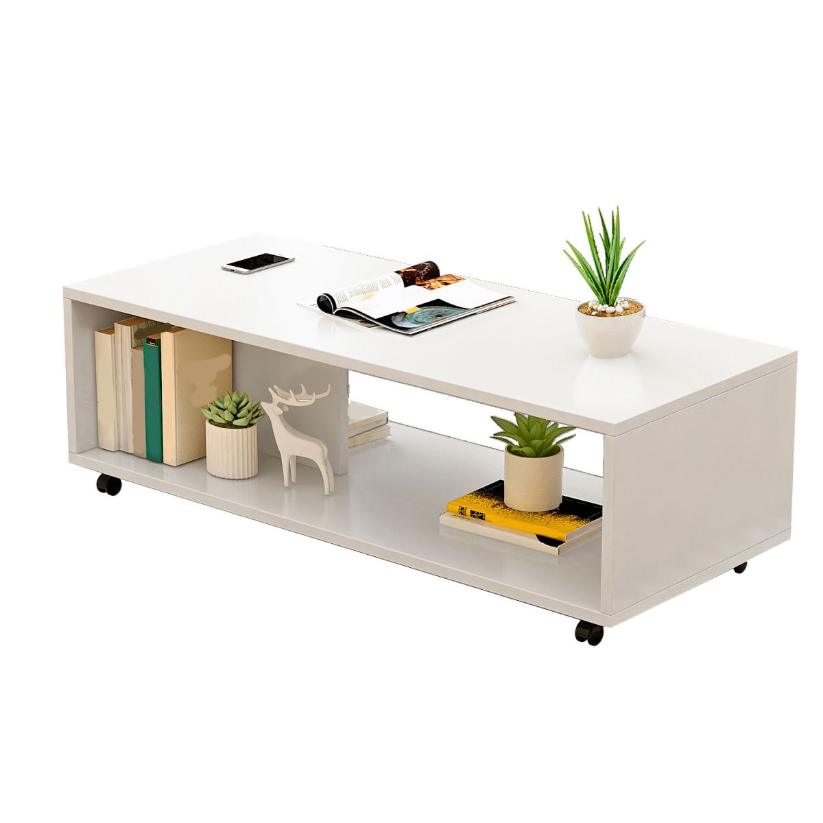 Rectangular 1 - Shelf Coffee Table with Casters Contemporary 15" H 1 Single Cocktail Table