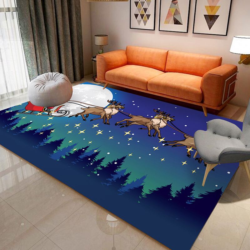 Blue Modern Carpet Polyester Santa Claus Carpet Washable Carpet for Living Room