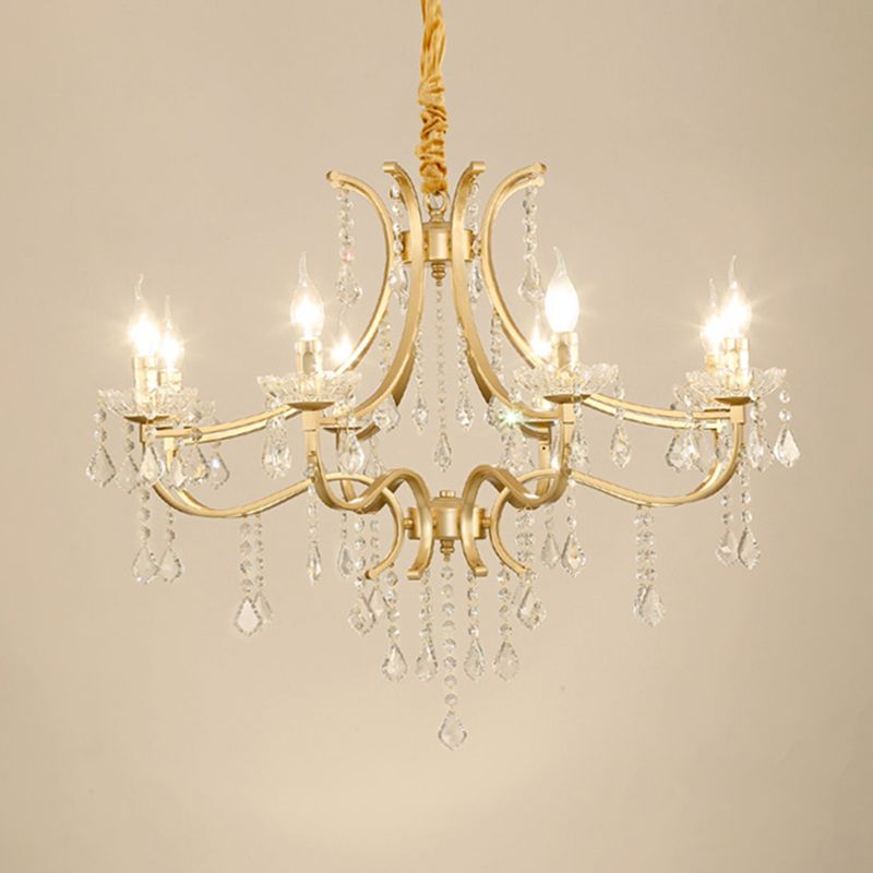 Luz de techo colgante de estilo de araña chapada en oro de metal con drapeado de cristal