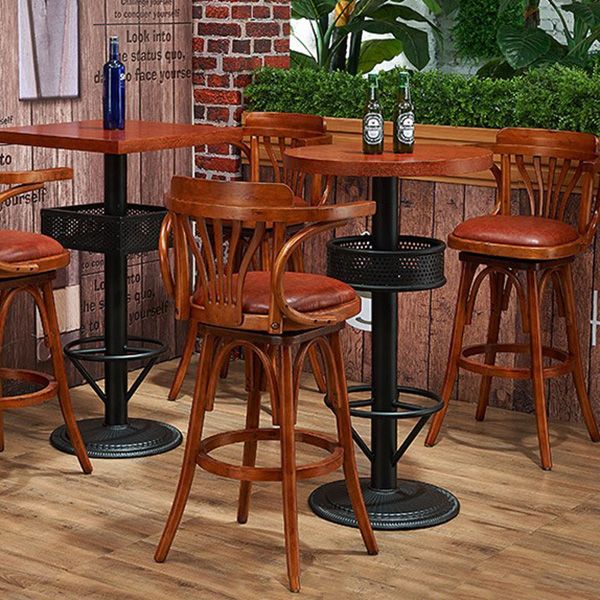 Industrial Solid Wood Bar Table Set 1/3/4/5 Pieces Counter Table with High Stools