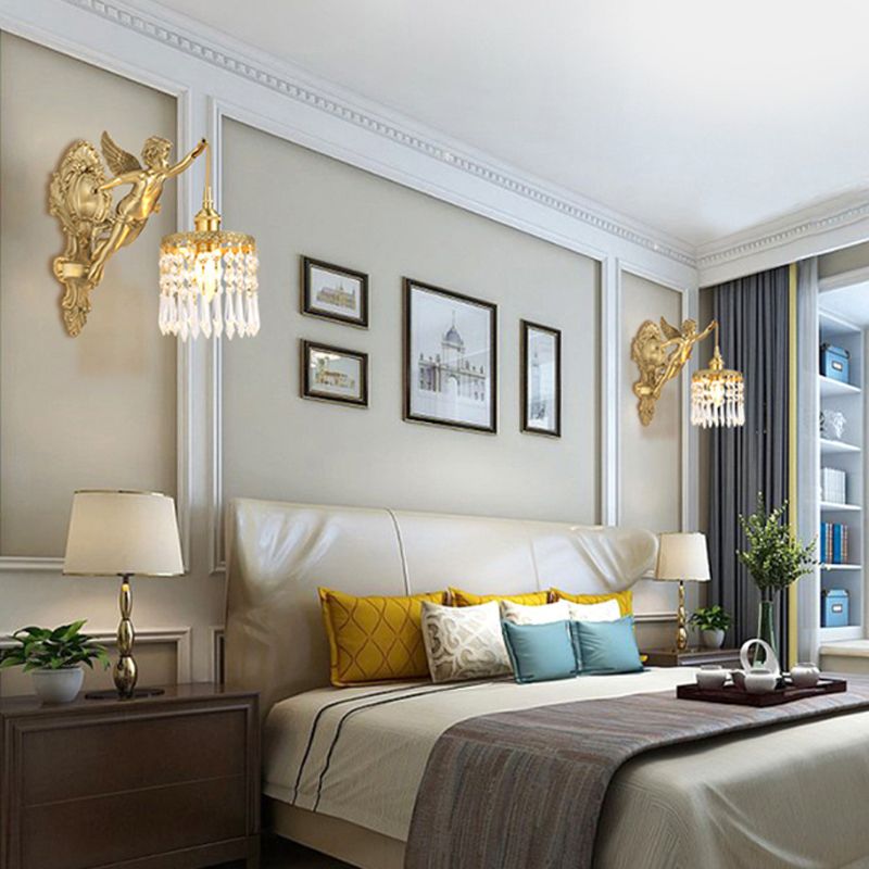 Cylinder Shape Crystal Wall Lighting Modern Style 1 Light Wall Mounted Light in Gold