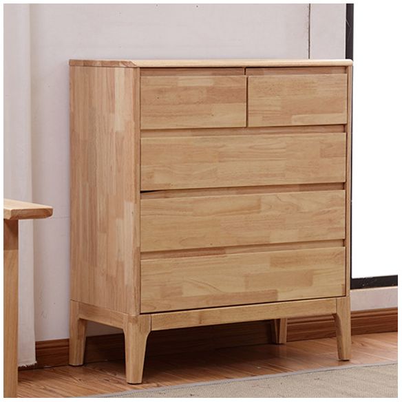 Modern Rubberwood Accent Chest with Natural Legs and Drawers