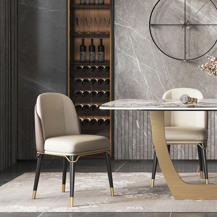 Minimalist Style Sintered Stone Dining Table with Rectangle Shape Fixed Table and Trestle Base