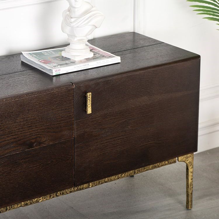 15.75"W TV Stand Industrial Style Solid Wood Brown TV Console with Drawer